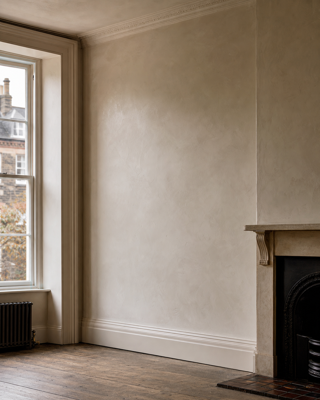 A finished lime-plastered room in a Victorian property